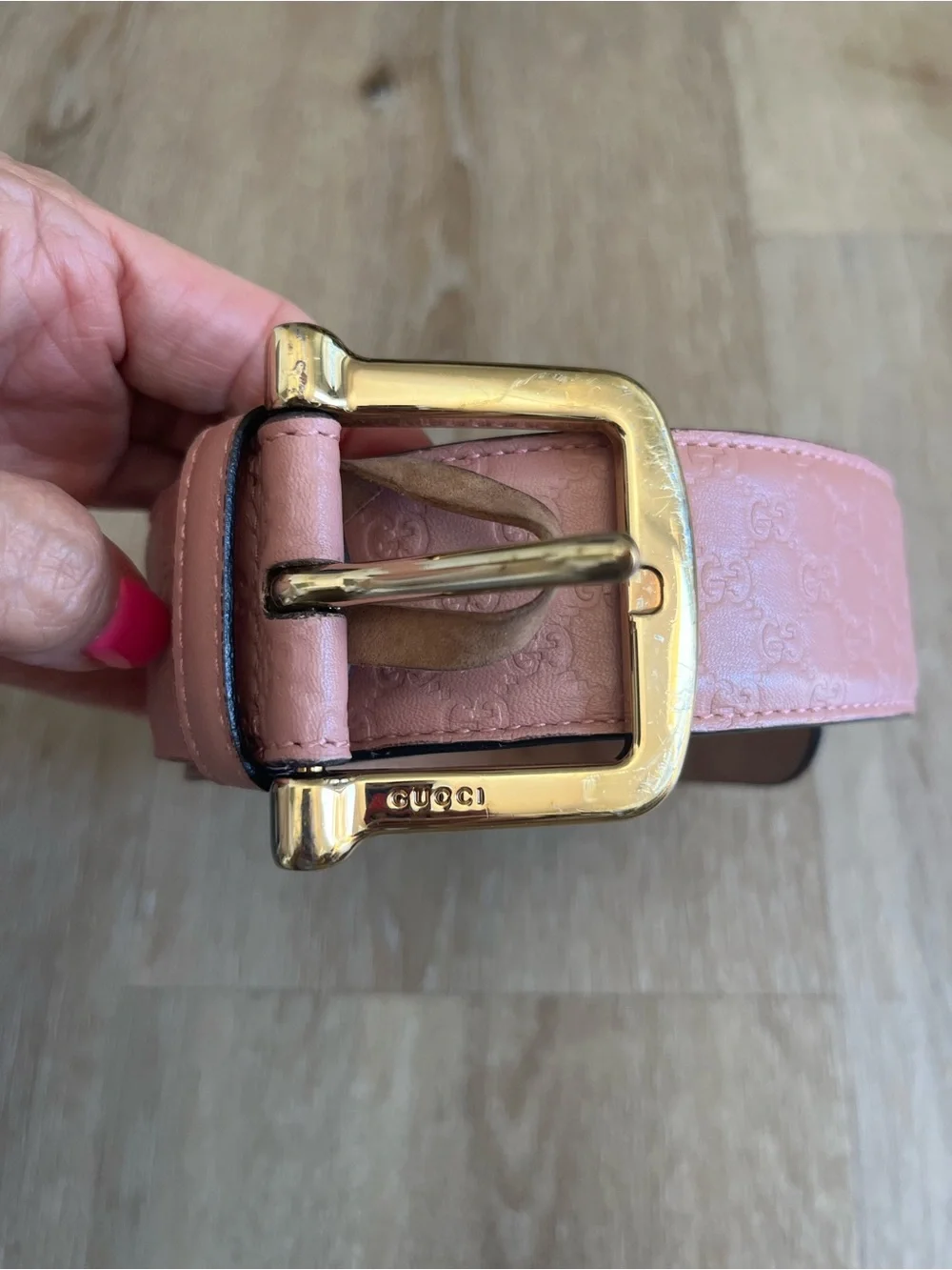 Pink Gucci Monogram Leather Belt | 90/36